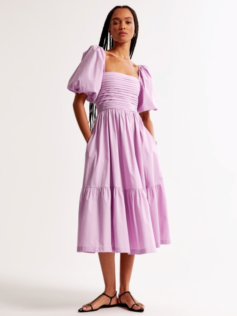 NWT Abercrombie & Fitch Emerson Poplin Puff Sleeves Midi Dress Medium Petite